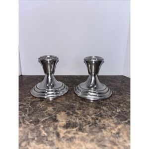 Vintage Wilton Shiny Pewter Candle Stick Holders 3 1/2" Made In USA Set Of 2